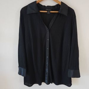 Lane Bryant Black Sheer Textured Long Sleeve Button Down Blouse 18/20